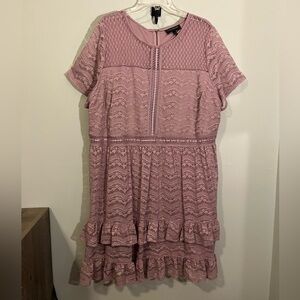 LANE BRYANT Dusty Pink Lace High Neckline Tiered Skirt Dress
